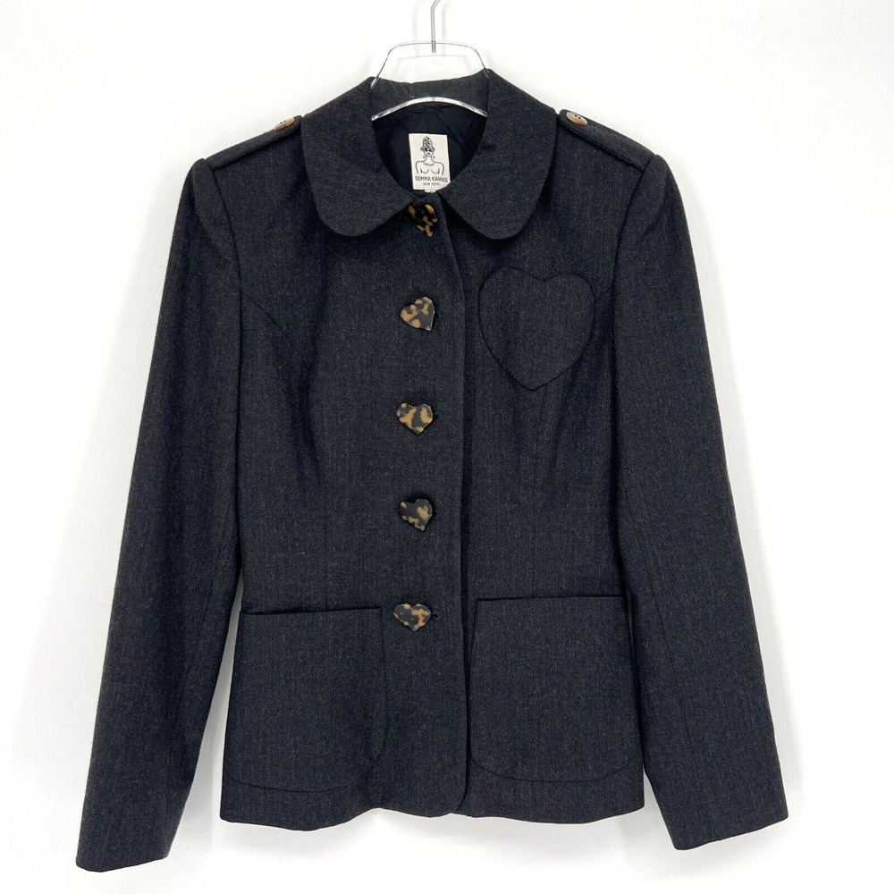 Vtg Gemma Kahng Blazer Womens 6 Wool Y2K‎ Heart Art to Wear Jacket 90s Gray